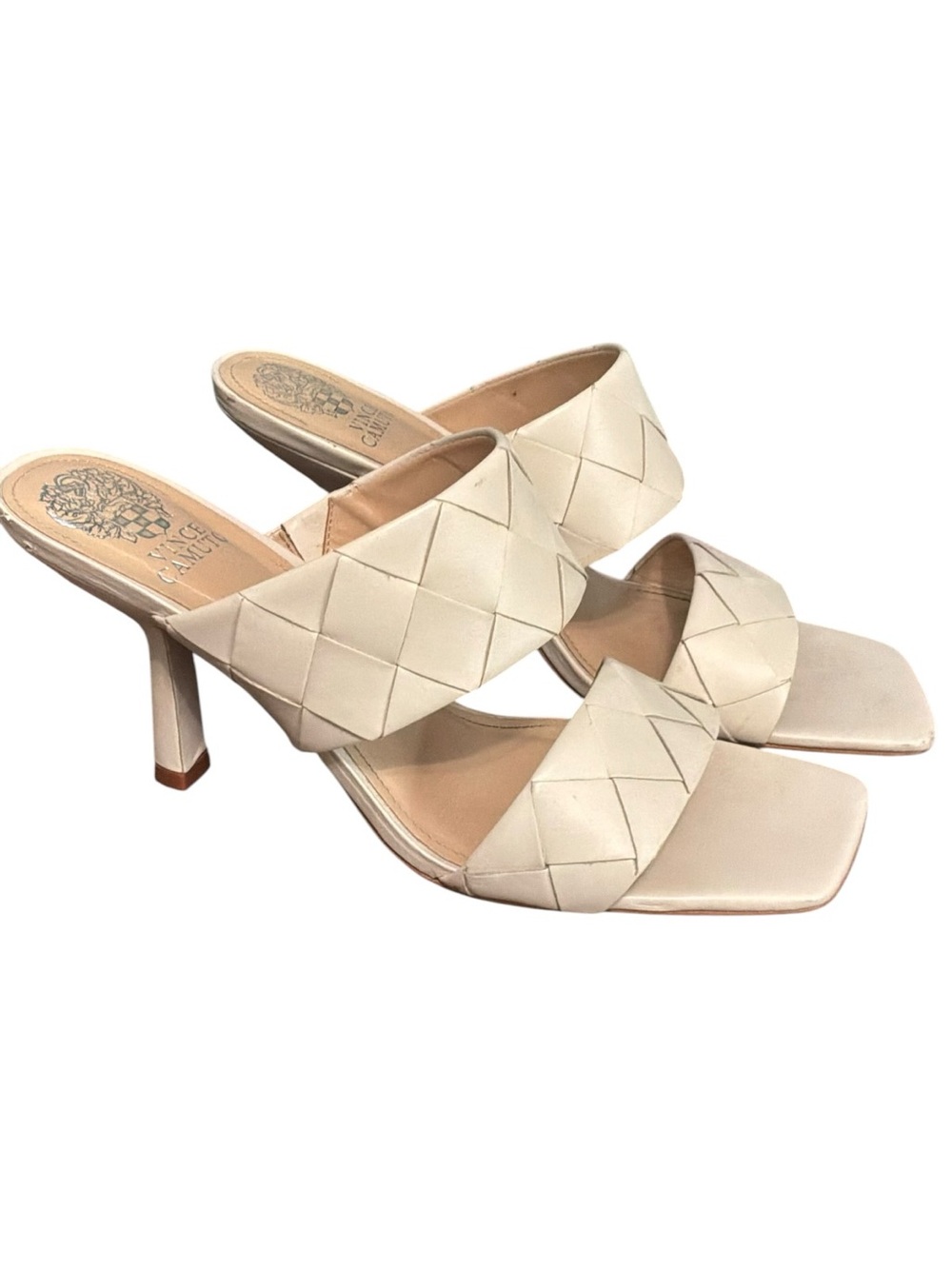 Vince Camuto Candalia Cream Braided Two-Band Slide Heels
